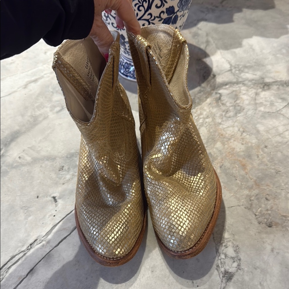 Miz Mooz Metallic Gold Textured Ankle Boots